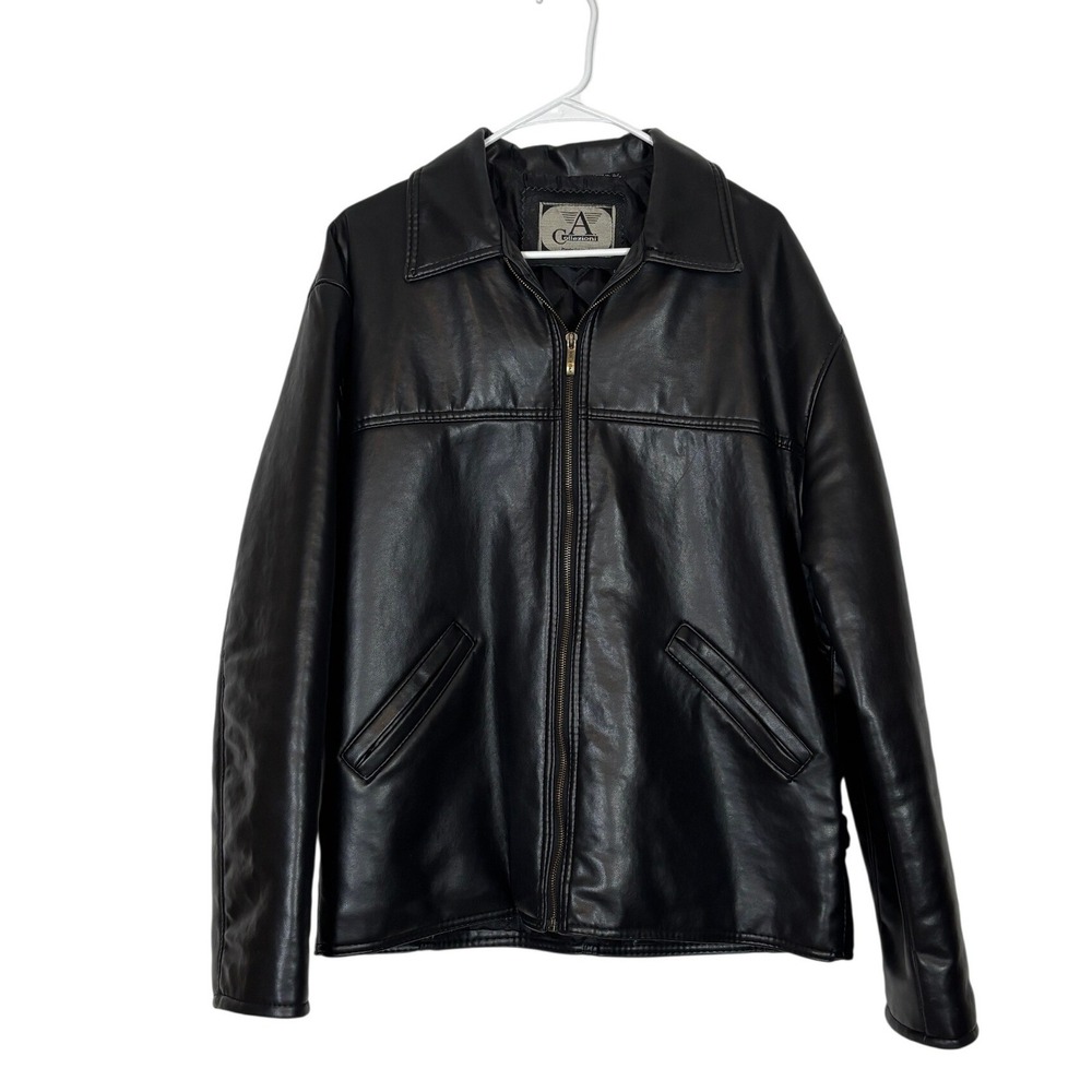 A. Collezioni Leather Jacket Mens L Black Vintage Made in Italy Biker Moto